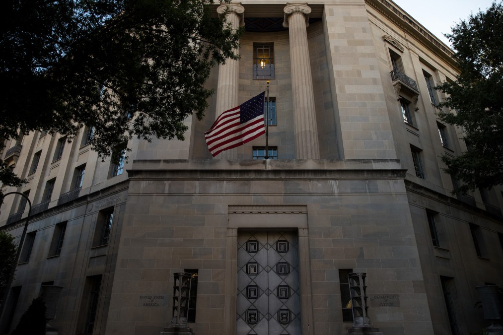 An exterior view of the U.S. Department of Justice headquarters, July 25, 2017 in Washington, DC. (Photo by Drew Angerer/Getty Images)