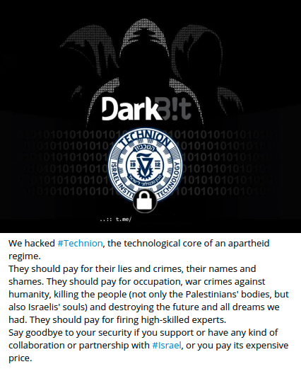 New cybercrime group calling itself DarkBit attacks Israeli university