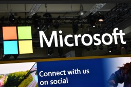 The logo of Microsoft is seen at the 2023 Hannover Messe industrial trade fair on April 17, 2023 in Hanover, Germany. (Photo by Alexander Koerner/Getty Images)