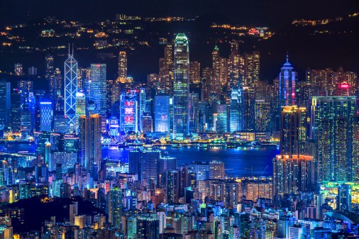 Skyscrapers at night, Hong Kong skyline. (Kanok Sulaiman/Getty Images)