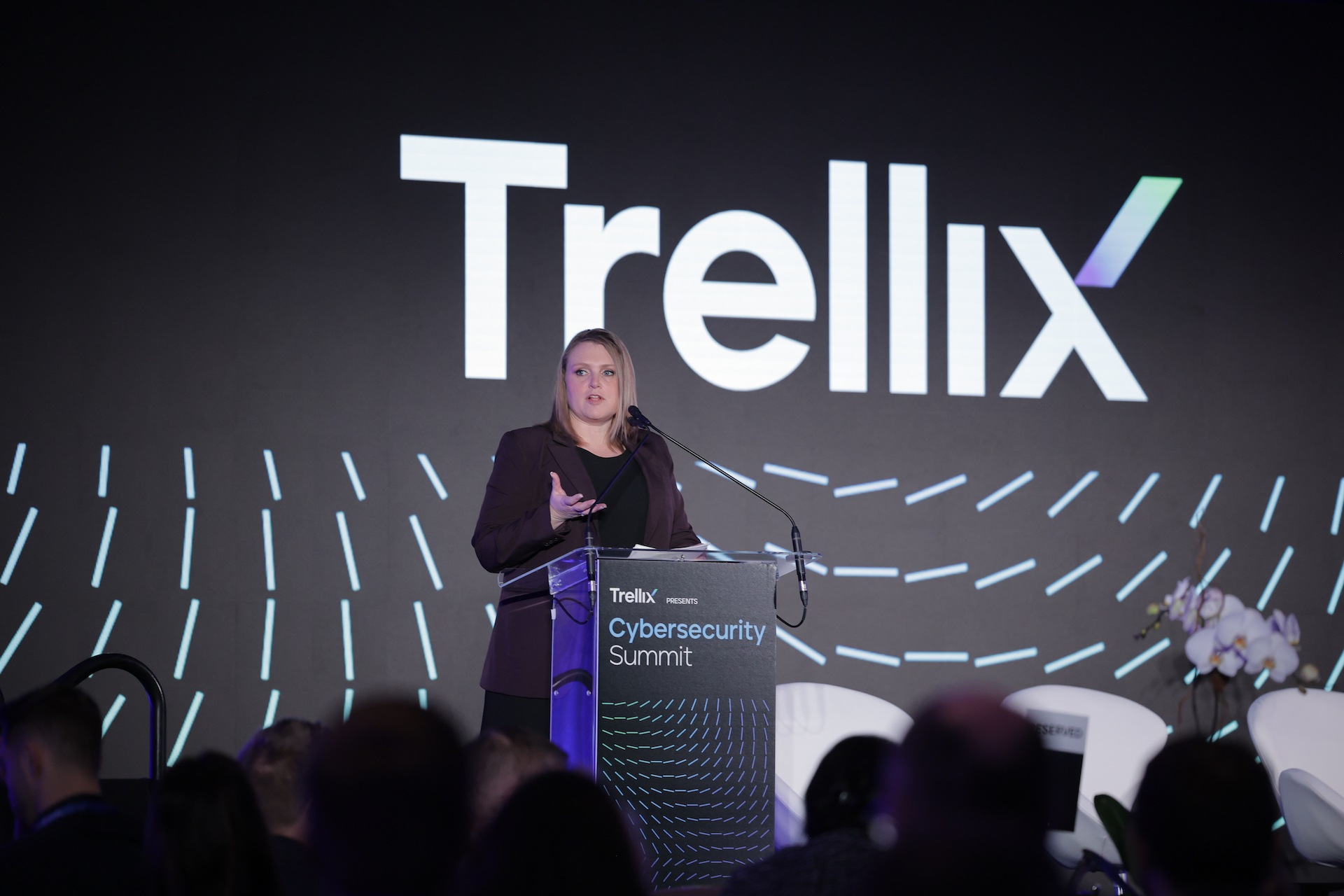 Cynthia Kaiser, the deputy assistant director for the FBI’s cyber division, speaks at the Trellix Cybersecurity Summit in Washington, D.C. on Feb. 27, 2024. (Scoop News Group)