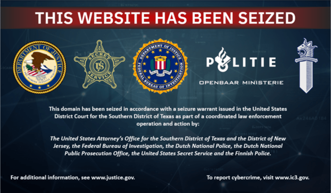 AVCheck site for counter antivirus service displays a seizure notice on May 29, 2025.