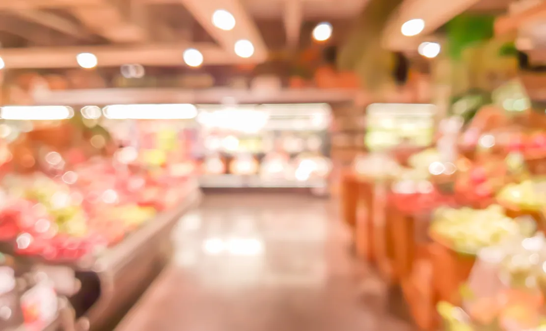 Abstract of interior of supermarket corridor.
