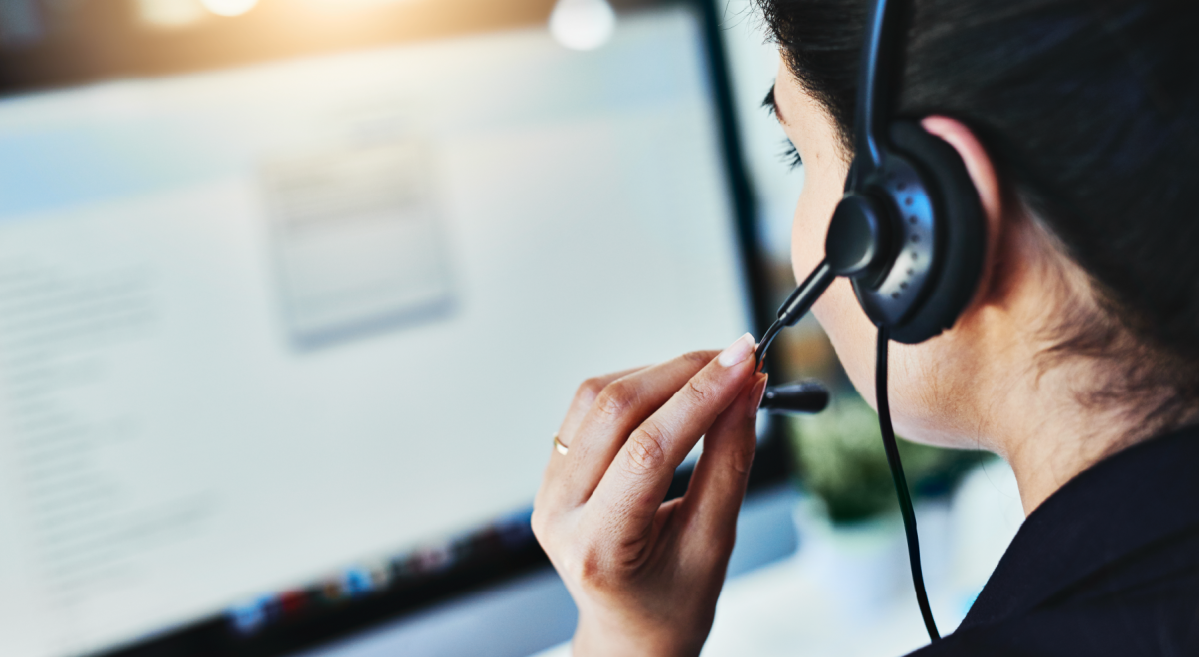 Call center agent viewing a monitor.