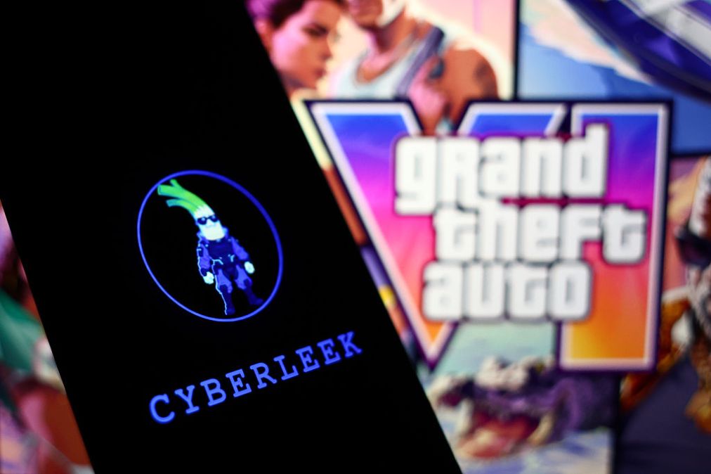 Photo illustration of Grand Theft Auto VI and Cyberleek logos.