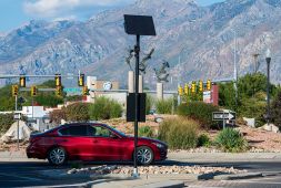 A solar-powered Flock Safety automated license plate reader at a traffic roundabout in American Fork, Utah, on September 20, 2026. (Charles-McClintock Wilson/NurPhoto via Getty Images)
